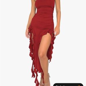 Elegant Red Ruffled Strapless Dress